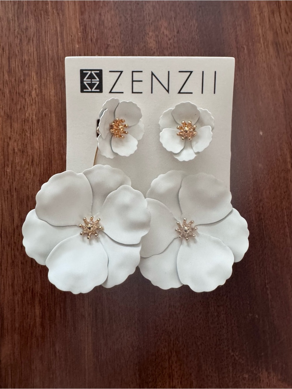 Anthropologie White Floral Drop and Stud Earring Set